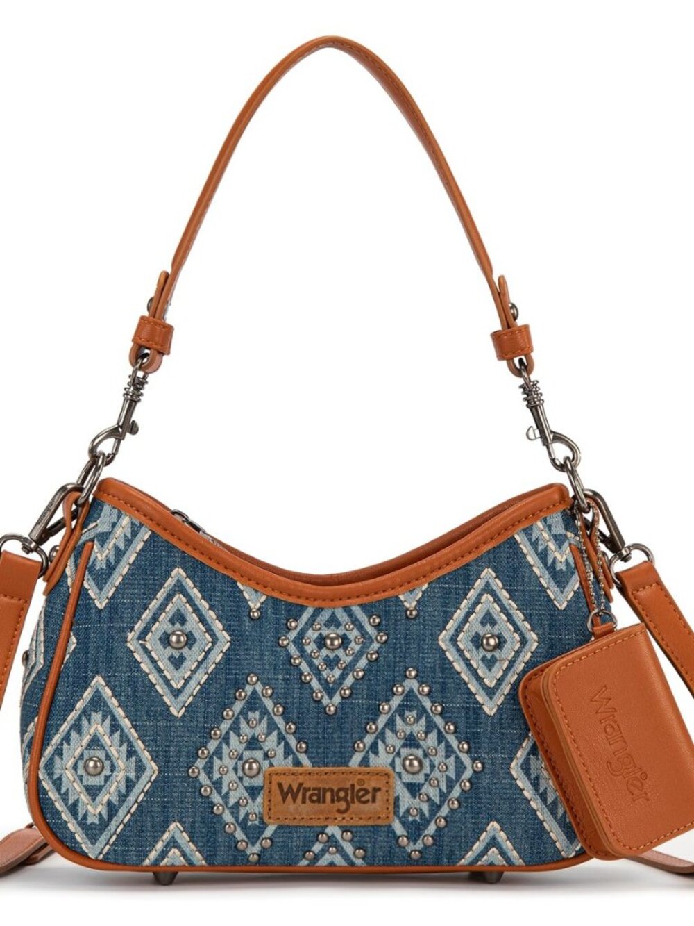 Wrangler Shoulder Bag for Women Denim Rivet Hobo Purse With Detachable Pouch